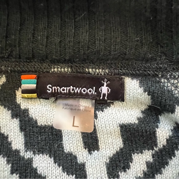 Dark Green and White Merino Wool Blend Geometric 3/4 Zip Up Sweater - Picture 9 of 14